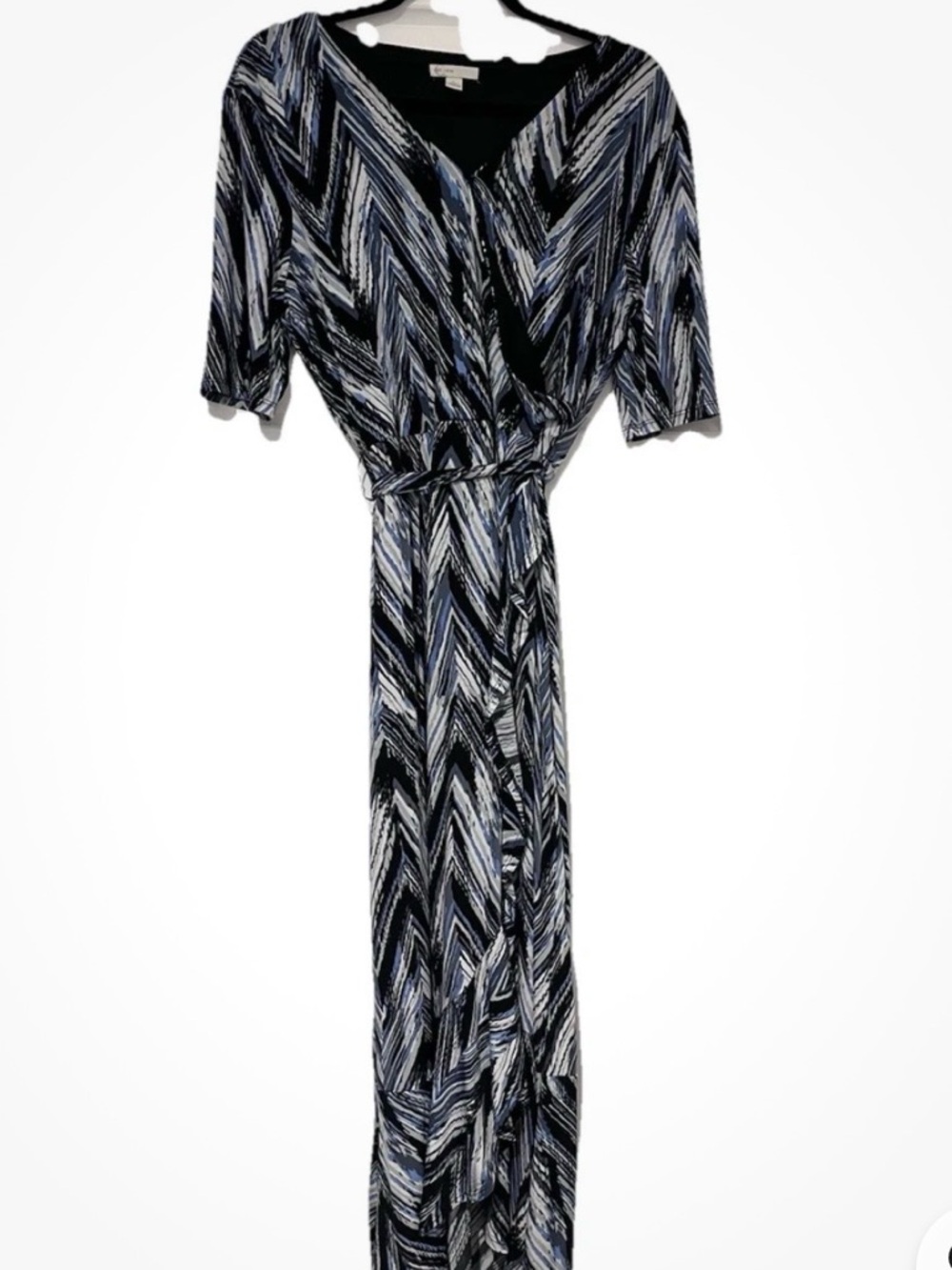 Surplice Chevron Print Maxi Dress in Black and Blue